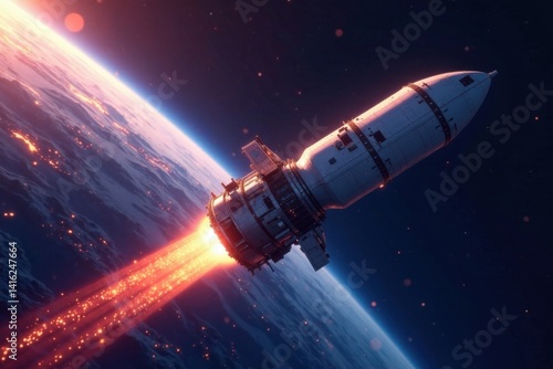 Wallpaper Mural Spacecraft connected to satellite via fiber optic cable , internet, satellite Torontodigital.ca