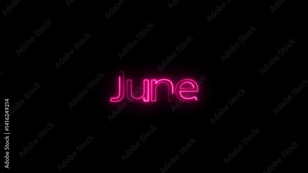 June neon glowing on black background. Video of the coming and going of June June neon glowing on black background. Video of the coming and going of June