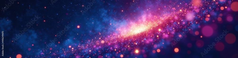 Fototapeta premium Starry night sky with burst of colorful lights and sparks, celestial, bursting lights, glitter