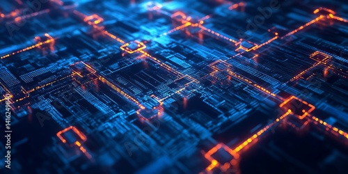 Wallpaper Mural Digital Network Structure Illuminated by Blue and Orange Lights Showing Intricate Connections and Nodes in a Modern Technology Setup Torontodigital.ca