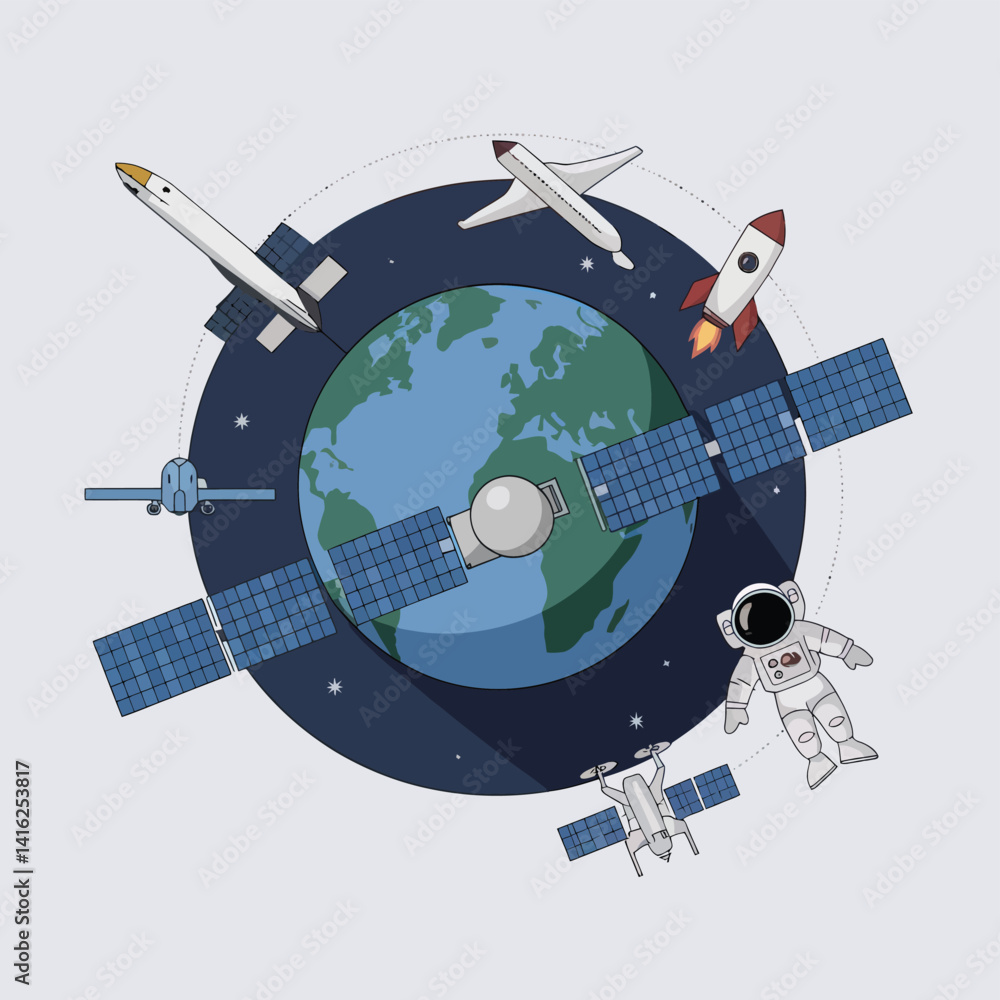 Fototapeta premium Earth's Wonders in 2D Vector Art. A Towering Tribute to World Attractions and Architectural Marvels 