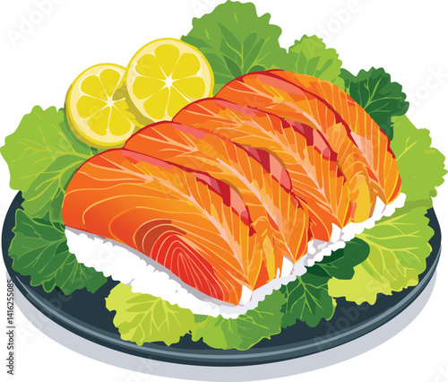 salmon steak with vegetables on a plate