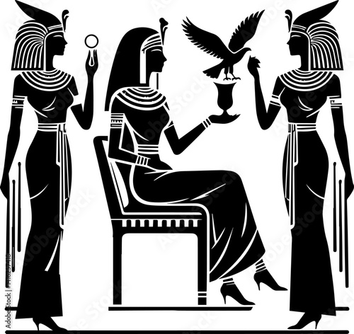 Female goddesses in ancient Egypt presenting symbols of power  