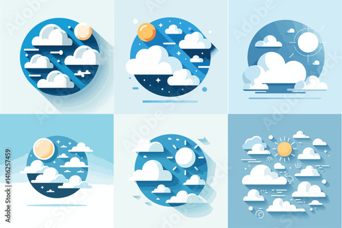 Sunny Weather Illustrations with Sun and Clouds