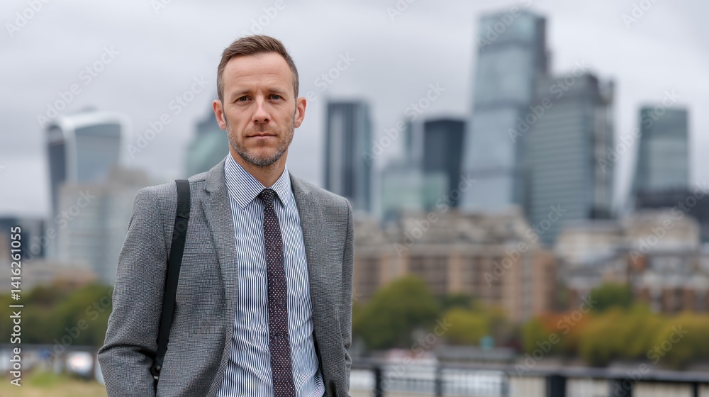 Confident businessman standing outdoors in a cityscape, showcasing modern architecture and urban lifestyle. Confident businessman standing outdoors in a cityscape, showcasing modern architecture and urban lifestyle.