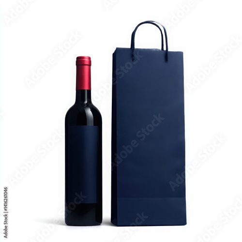 Wine bottle with gift bag still life  isolated on white background