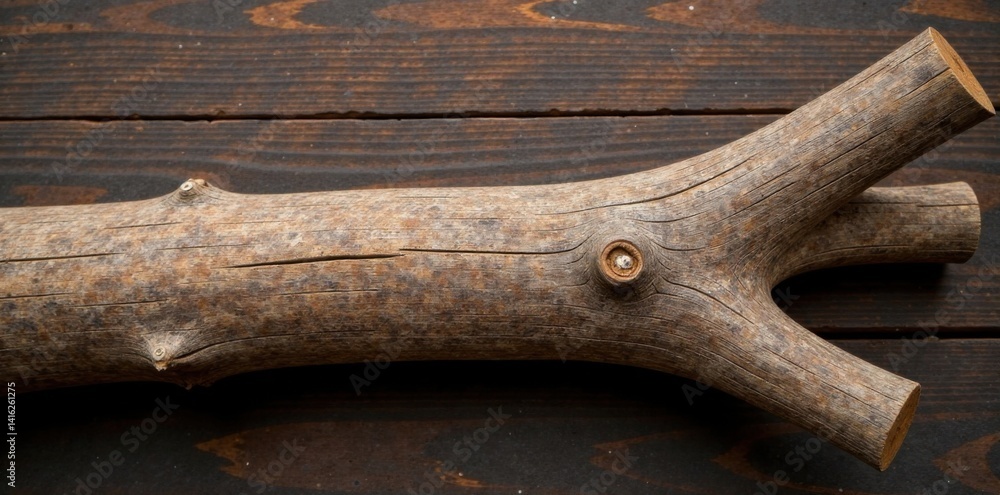 Wooden log with gnarled bark texture on a natural brown wood background, trunk, branches Wooden log with gnarled bark texture on a natural brown wood background, trunk, branches