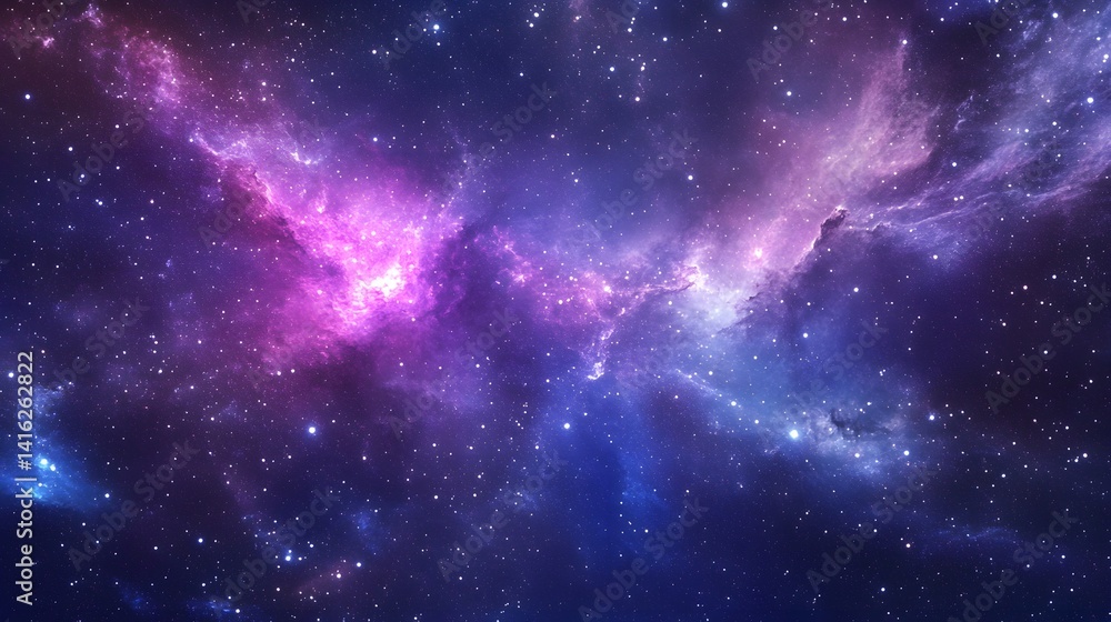 Fototapeta premium A celestial mix of deep purples, cosmic blues, and starry whites with a grainy nebula-like effect. 