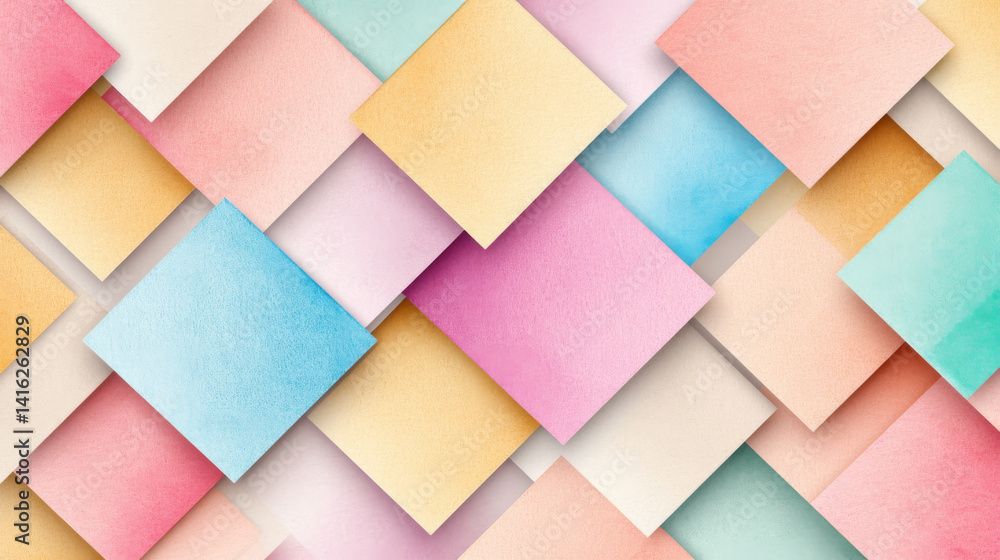 Soft pastel background with geometric shapes in various colors creates vibrant and artistic atmosphere, perfect for creative projects Soft pastel background with geometric shapes in various colors creates vibrant and artistic atmosphere, perfect for creative projects