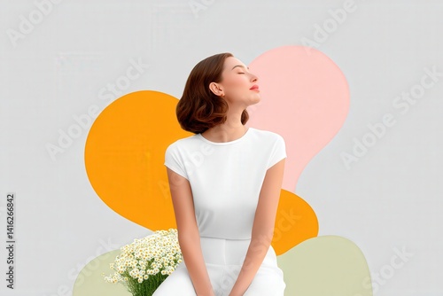Elegant woman posing with flowers minimalist studio fashion photography portrait