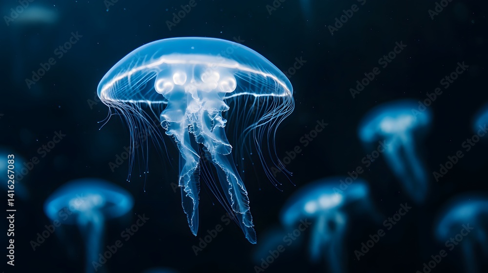 Ocean Jellyfish Swarm in Dark Aquarium Ocean Jellyfish Swarm in Dark Aquarium