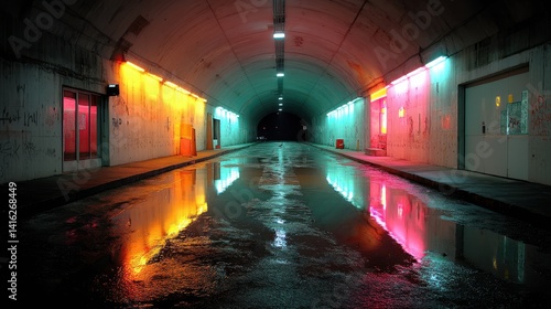 a tunnel with neon lights,photo stock