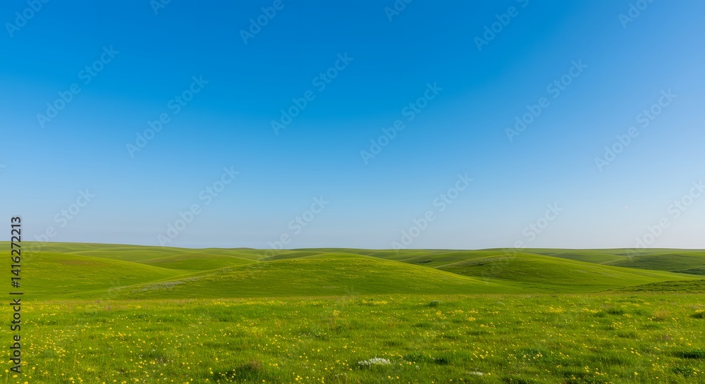 Obraz premium Rolling Hills with Sunny Meadow, and Blue Sky.