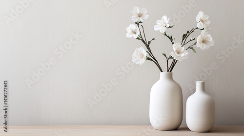Wallpaper Mural Minimalist living room decor with white vases and flowers modern style neutral colors indoor setting Torontodigital.ca