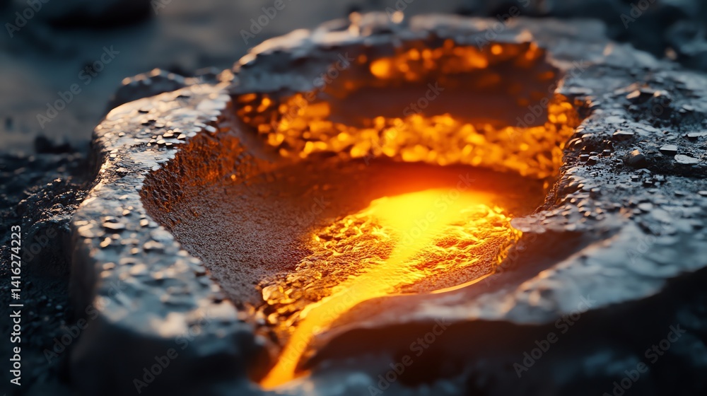 Molten Metal Flowing in Foundry with Glowing Orange and Yellow Liquid Molten Metal Flowing in Foundry with Glowing Orange and Yellow Liquid
