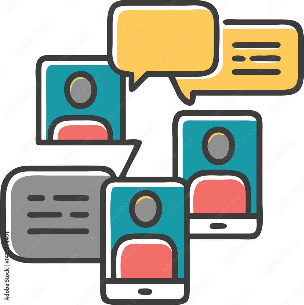 Teal Smartphones with Speech Bubbles, Communication Interface on White Background Teal Smartphones with Speech Bubbles, Communication Interface on White Background