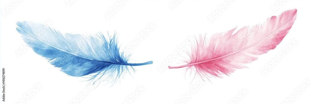Obraz premium Two Gentle Feathers, Blue and Pink