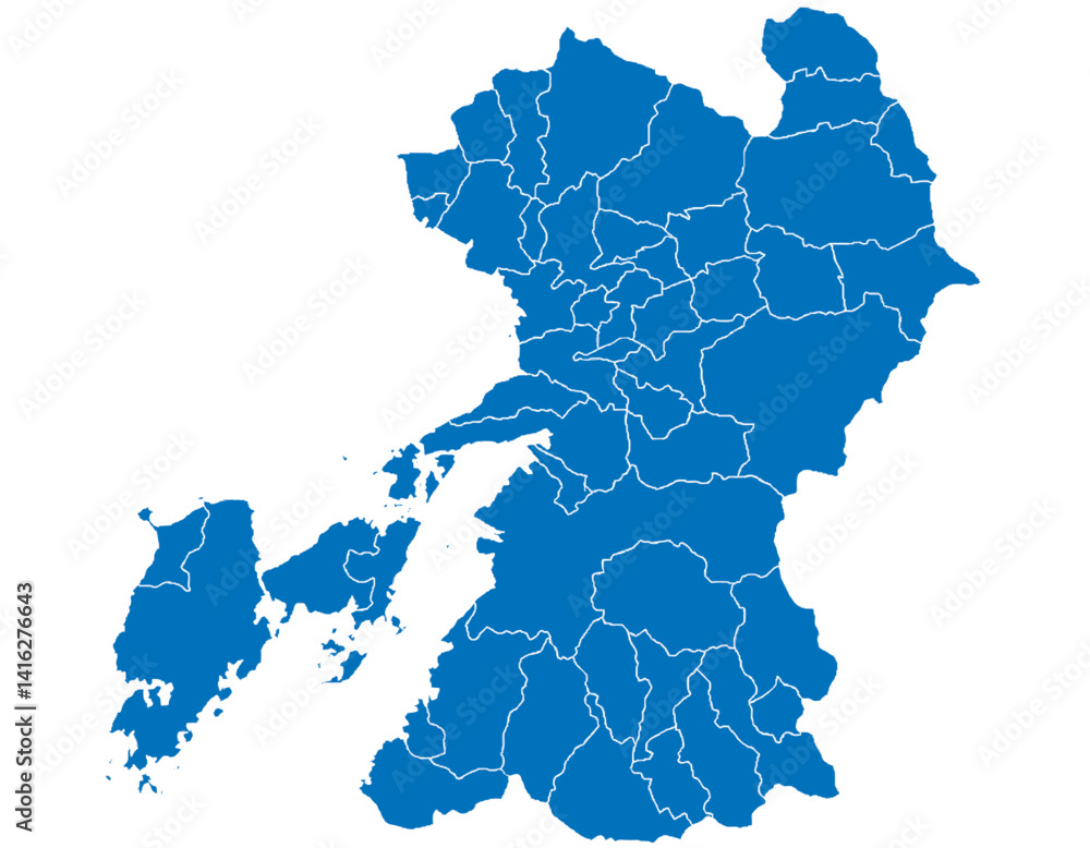 Obraz premium 熊本県 地図 ブルー イラスト
