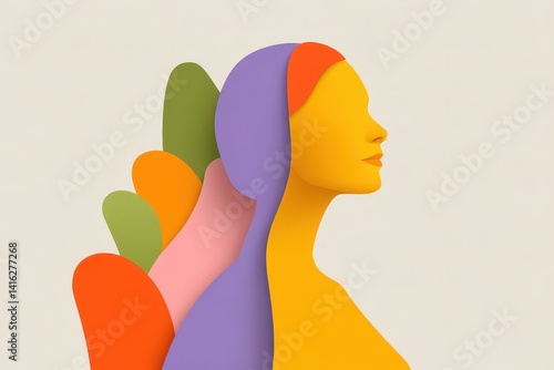 Modern viewpoint creative female profile art in an abstract design studio