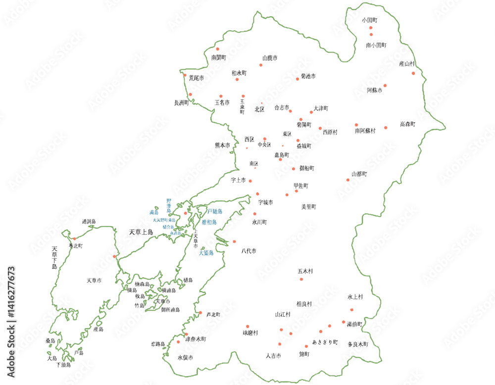 Fototapeta premium 熊本県 地図 白 斑点 イラスト