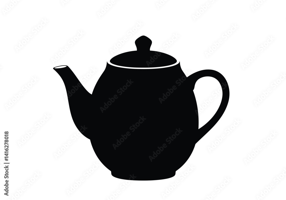 Teapot silhouette. This image shows a representation of a teapot, also referred to as a tea pot or kettle, highlighting its handle, spout, and lid. Vector clipart black illustration design. Teapot silhouette. This image shows a representation of a teapot, also referred to as a tea pot or kettle, highlighting its handle, spout, and lid. Vector clipart black illustration design.