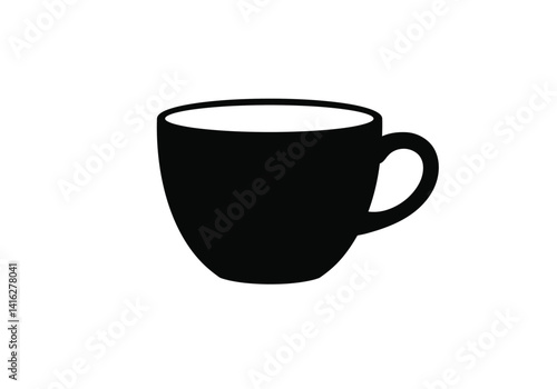 Coffee cup silhouette. This image shows a coffee cup with a handle, symbolizing simplicity, elegance, and modern tableware design. Vector clipart black illustration design.