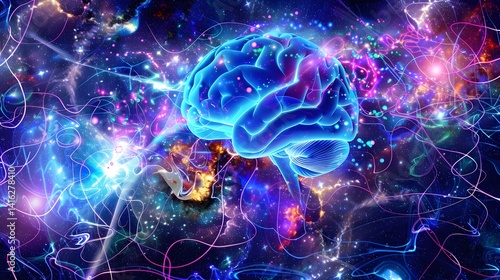 A glowing sphere is floating on a black background. The sphere is surrounded by a network of lines and dots, creating a sense of depth and complexity. 