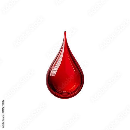 Red Liquid Droplet with Glossy Surface on Transparent Background
