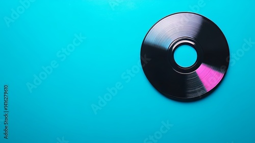 Sleek black compact disc on a bright cyan background: modern digital media concept perfect for music data storage or technology related projects
