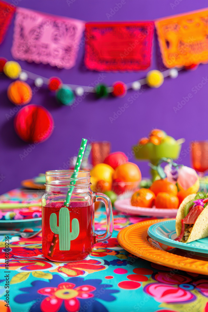 Fototapeta premium Vibrant Fiesta Table Setting A Colorful Mexican-Inspired Party