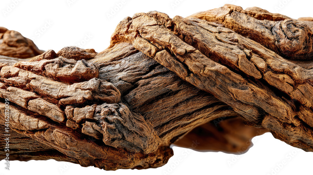 Fototapeta premium Gnarled Wood: A close-up shot of a weathered piece of wood. The texture shows the passage of time, with deep crevices and a rich, natural color.