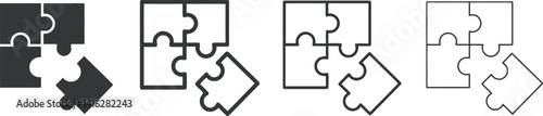 Minimalist Puzzle Pieces Forming Arrows: Black and White Illustration for Problem Solving, Strategy, and Direction Concepts