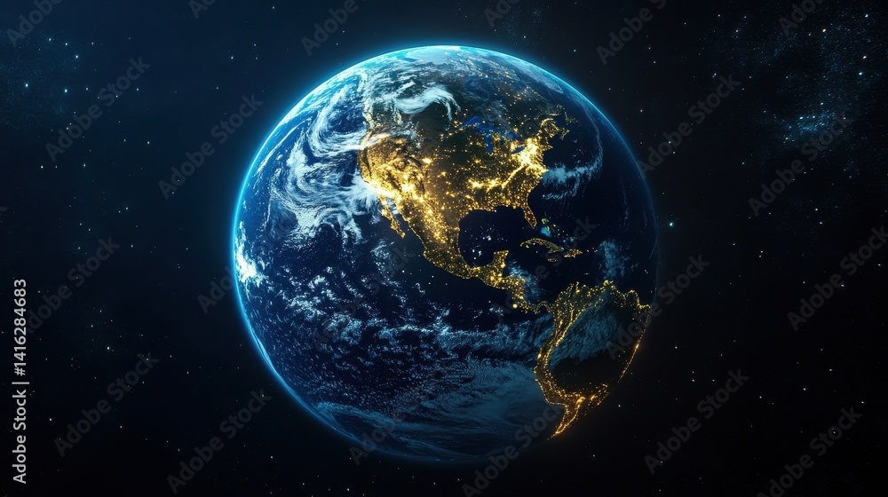 Obraz premium Earth at Night North America City Lights Planet View