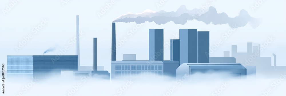Obraz premium Industrial factory flat design background with fog and copy space ideal for educational material or presentations