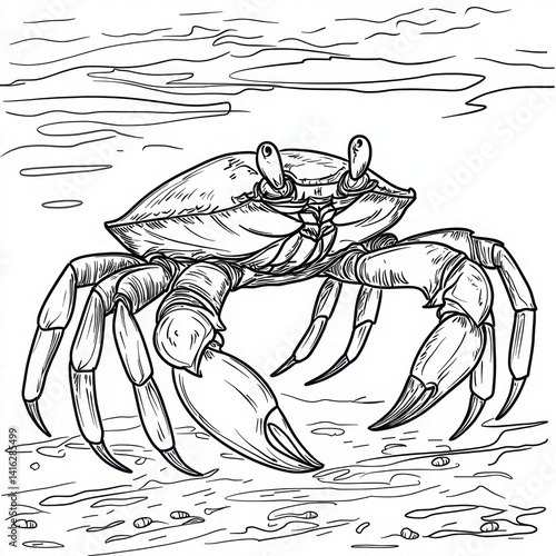 Detailed Illustration of a Crab Walking on the Ocean Floor