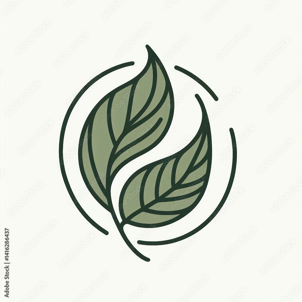 Fototapeta premium Minimalist Organic Leaf Logo – Eco-Friendly Nature Design