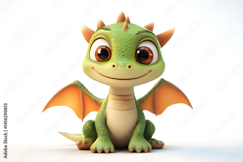 Adorable cartoon dragon with tiny wings and big round eyes, sitting calmly and smiling on white background, perfect for fantasy themes, children illustrations, cute mythical creature designs. Adorable cartoon dragon with tiny wings and big round eyes, sitting calmly and smiling on white background, perfect for fantasy themes, children illustrations, cute mythical creature designs.