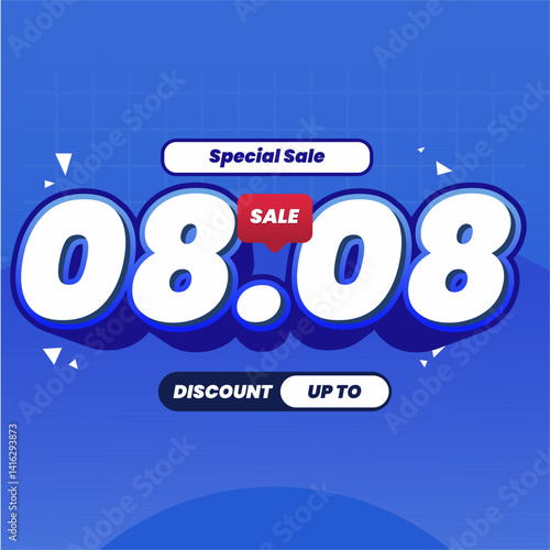 Modern 08.08 ecommerce discount banner template. Great for social media marketing, flash sale events, and website promotions.