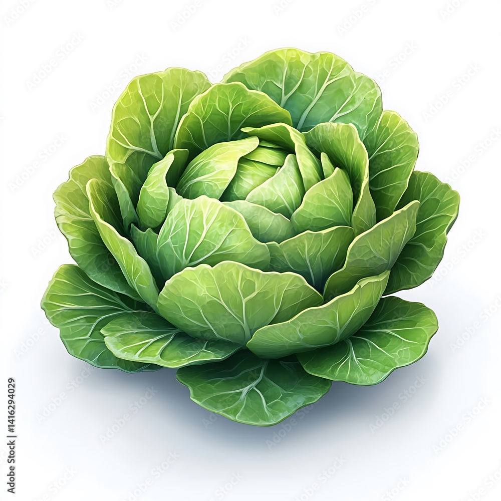 3D cartoon icon of a green cabbage, white background, game design style, game asset art 3D cartoon icon of a green cabbage, white background, game design style, game asset art