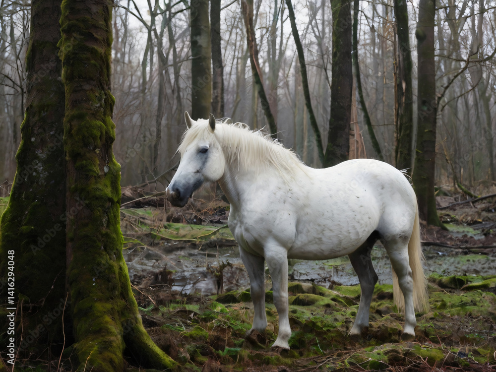 Fototapeta premium white horse in the field
