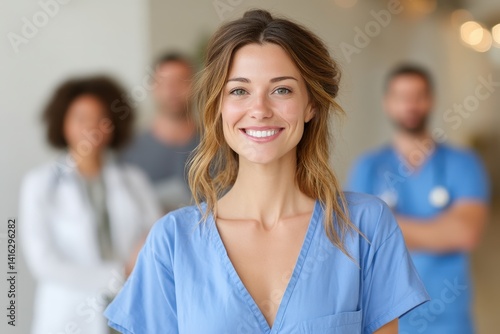 Teamwork in healthcare smiling professionals collaborating in hospitals