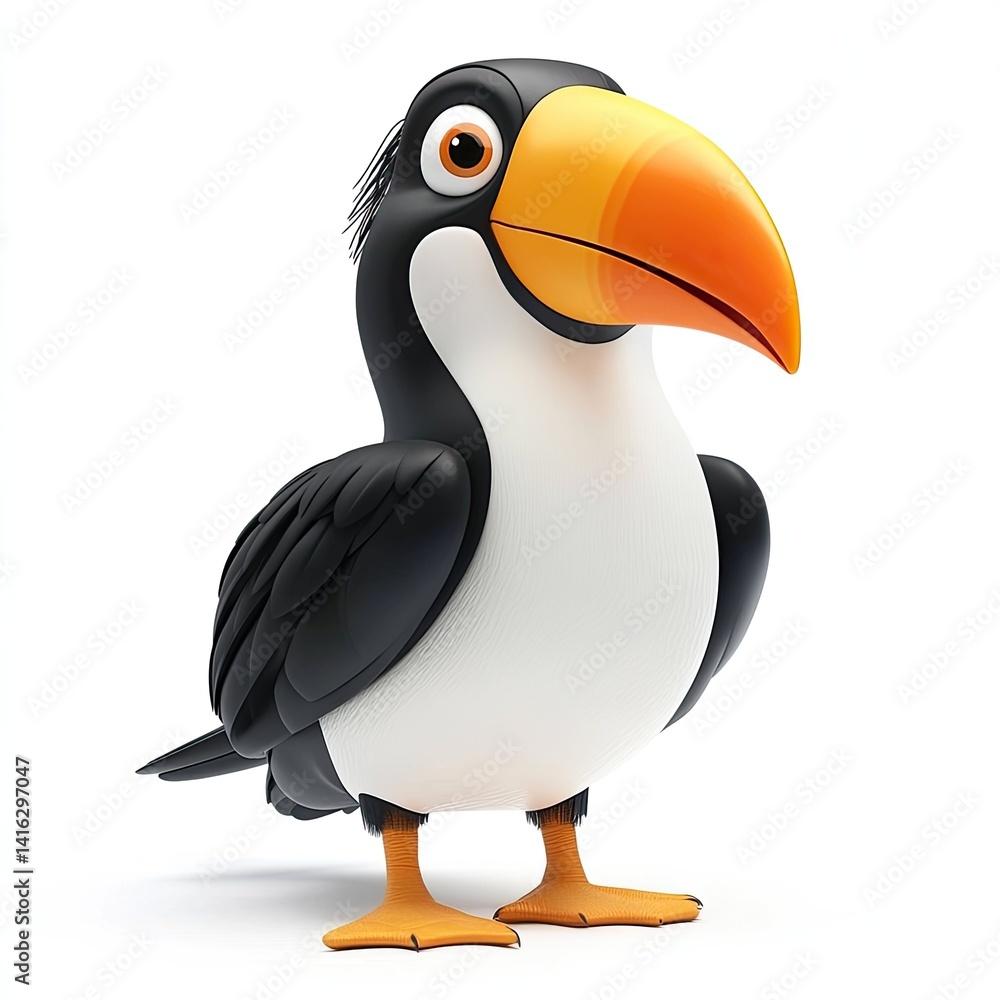 Naklejka premium Cartoon toucan, cheerful, adorable, 3D