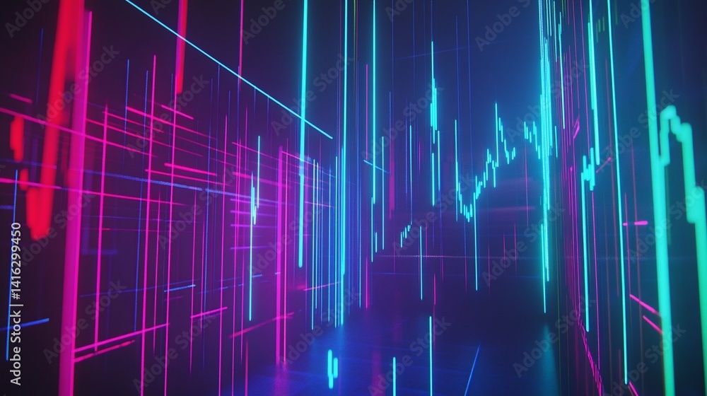 Neon Lines Abstract Digital Art: A Psychedelic 3D Render of Vivid Pink and Blue Glowing Lines
