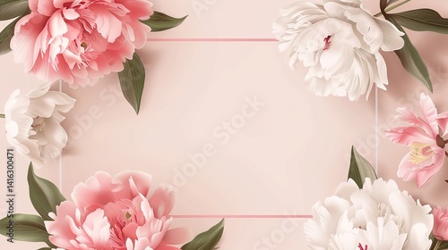 Generative AI Vector card template with beautiful peony flowers and text frame  