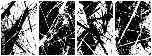 Abstract Scratch and Splatter Texture Set, Chaotic Grunge Lines and Distressed Vector Overlays in Black and White