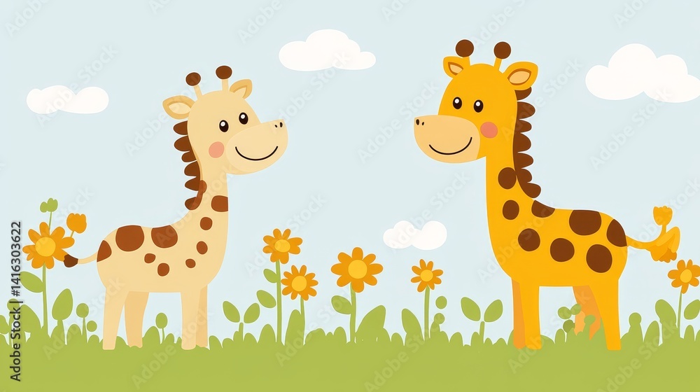 Adorable giraffe illustration in pixel style playful animal graphics for nursery decor with sunny meadow scenes and cute clouds ideal for childrens room Adorable giraffe illustration in pixel style playful animal graphics for nursery decor with sunny meadow scenes and cute clouds ideal for childrens room