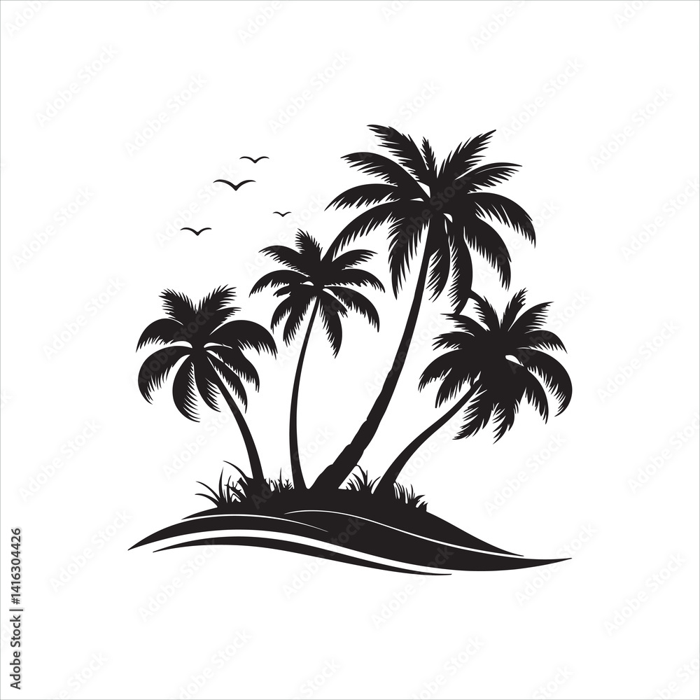 Fototapeta premium Tropical Palm Tree Silhouette on White Background
