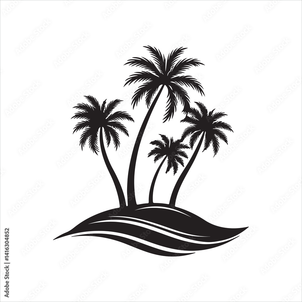 Fototapeta premium Tropical Palm Tree Silhouette on White Background
