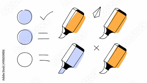 highlighters markers in hand drawn style numbers underline round arrows punctuation marks and sketch highlighters hand drawn underline handwritten notes for text or school board vector set
