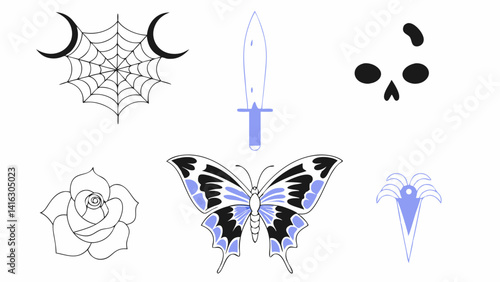 old school tattoos y2k neo tribal skull style butterfly severed snake head panther head round web swallows roses hearts daggers fire and more classic old school tattoos neo tribal y2k